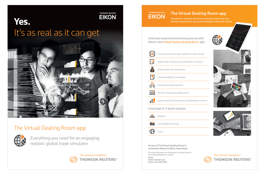 Design, theme, mock-up, icon creation and headline copy for Thomson Reuters Eikon training app