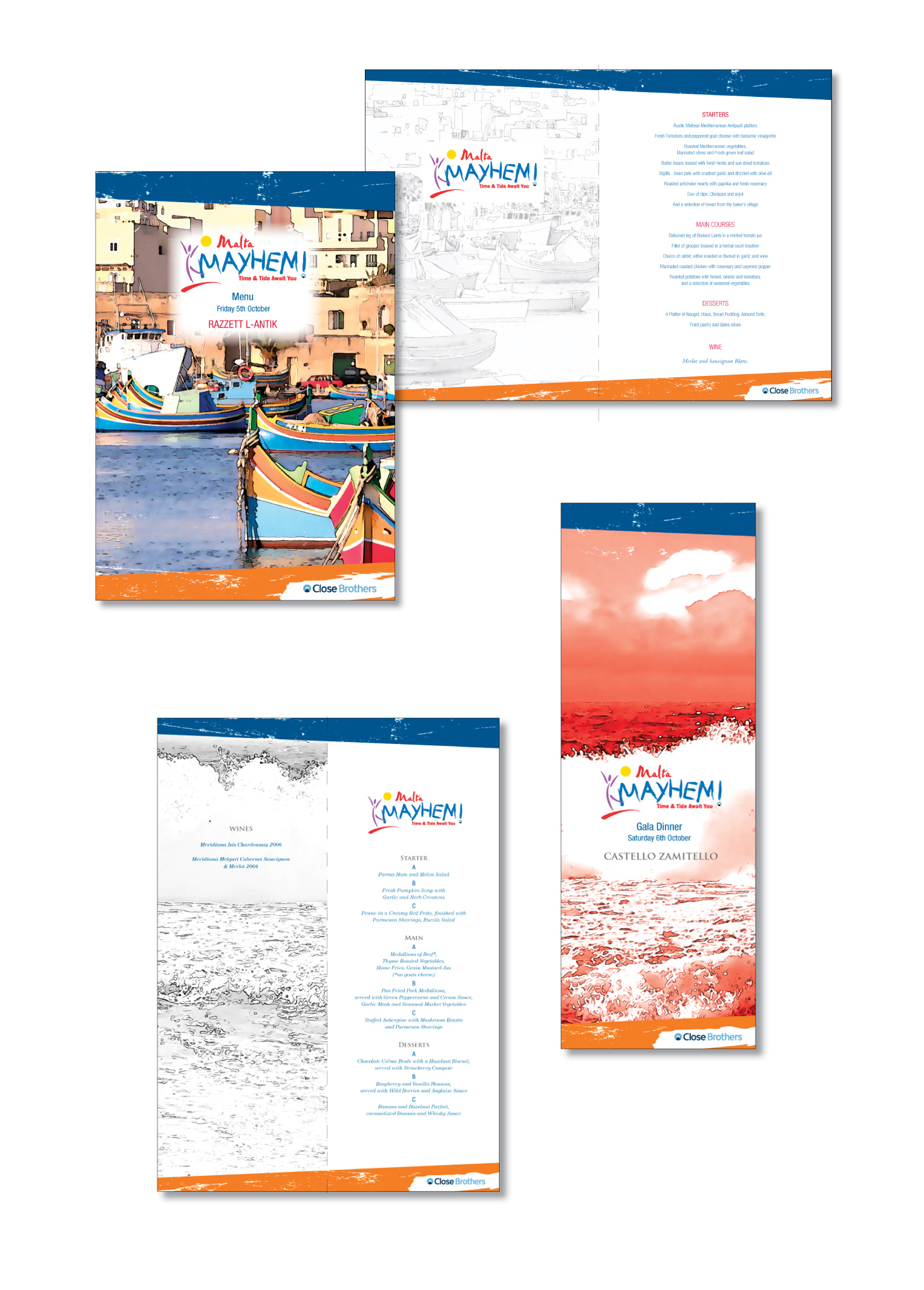 Menuss designed with digitally illustrated images