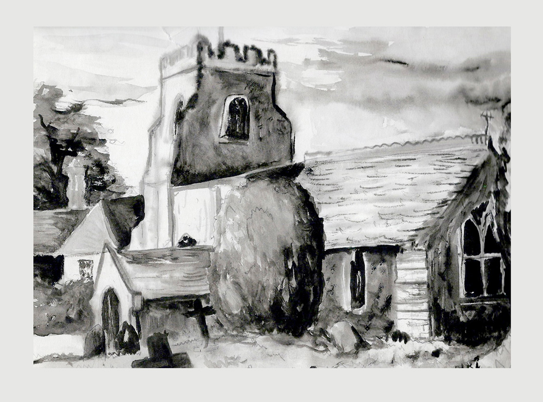 Watercolour of Graveley Village Church