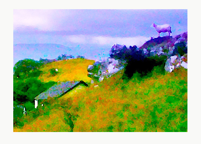 Didital illustration of a sheep on a hill